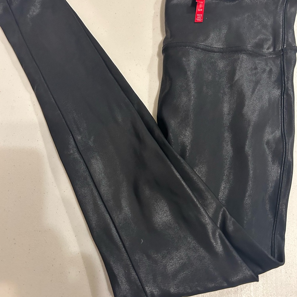 SPANX #2437 Black Faux Leather Leggings Sz S